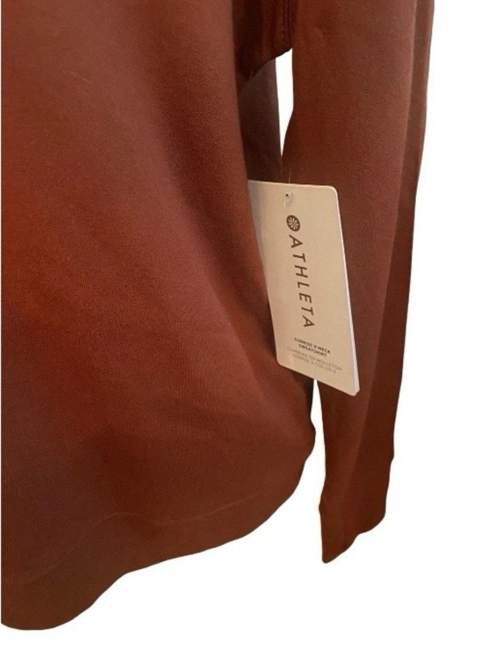 Athleta Long Sleeve Top Large Copper Brown V Neck Lightweight Thumb Holes - Picture 4 of 8